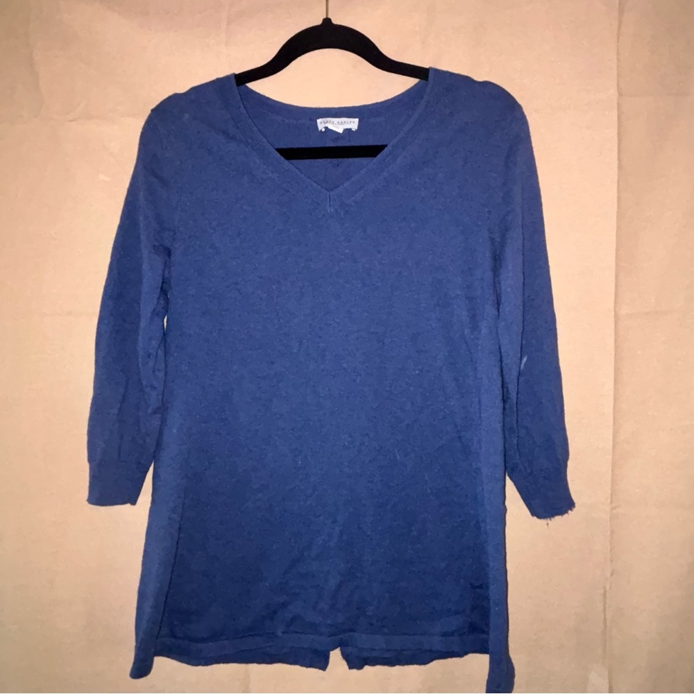 Susan Graver Blue Top With Button Detail on Back 3/4 Sleeve, x-small